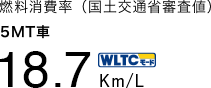 燃料消費率（国土交通省審査値） 5MT車 18.7Km/L ＷＬＴＣモード