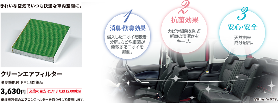 きれいな空気でいつも快適な車内空間に。