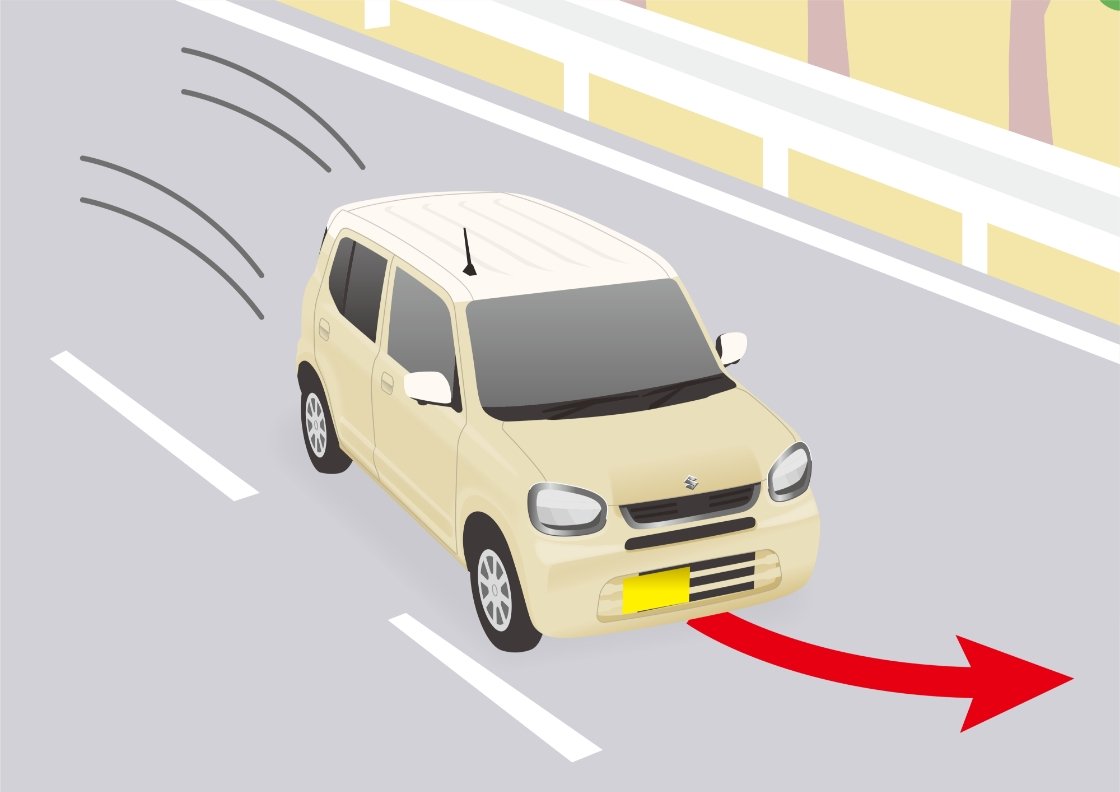 車線逸脱時にステアリング操作をアシストする様子