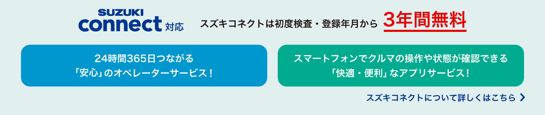 SUZUKI connect対応 スズキコネクトは初度検査・登録年月から3年間無料 スズキコネクトについて詳しくはこちら