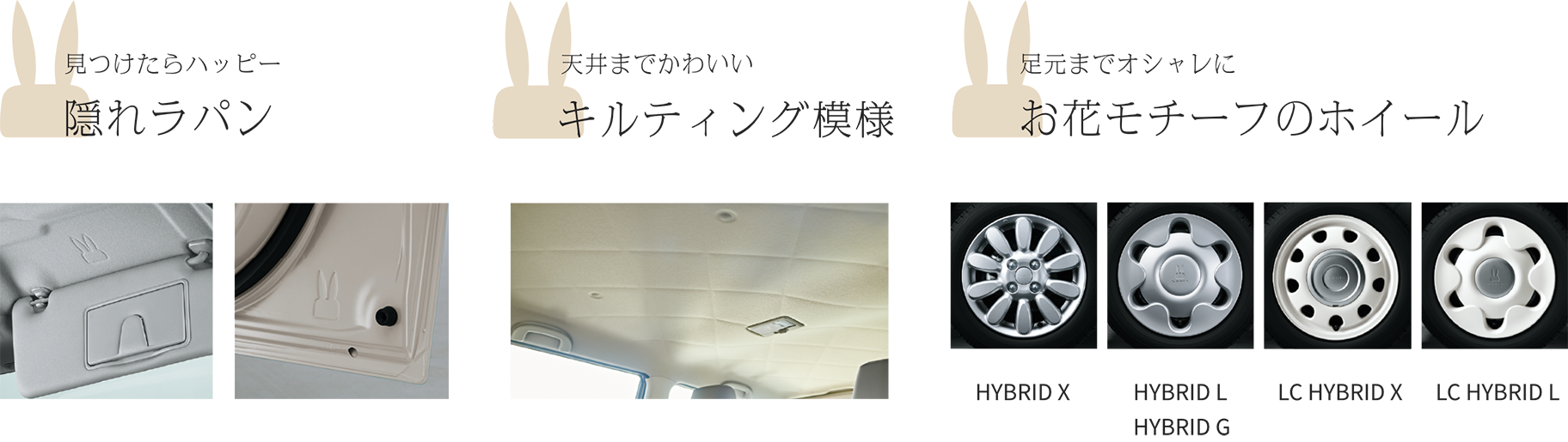 隠れラパン キルティング模様 お花モチーフのホイール​