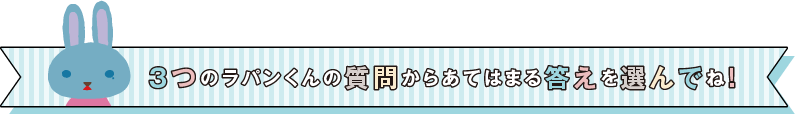 3つのラパンくんの質問からあてはまる答えを選んでね！