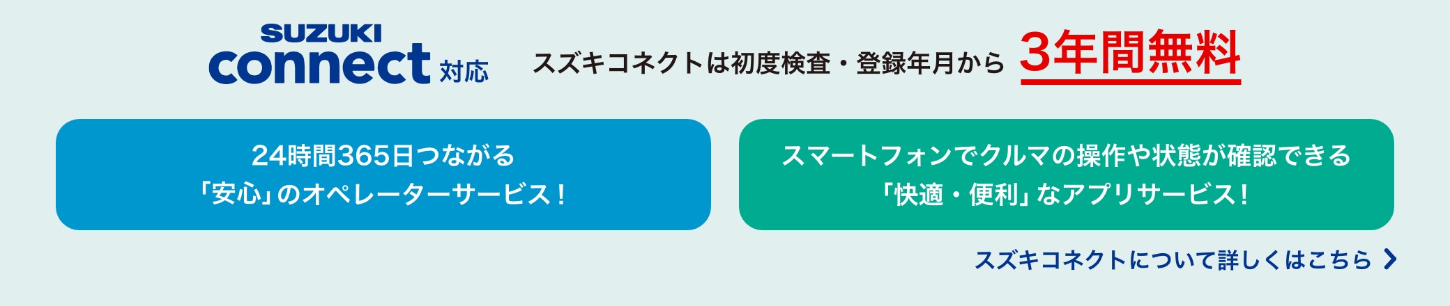 SUZUKI connect対応 スズキコネクトは初度検査・登録年月から3年間無料 スズキコネクトについて詳しくはこちら