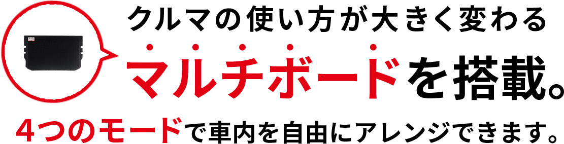 クルマの使い方が大きく変わるマルチボードを搭載。4つのモードで車内を自由にアレンジできます。クリックしてもっと詳しく！