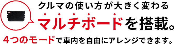 クルマの使い方が大きく変わるマルチボードを搭載。4つのモードで車内を自由にアレンジできます。クリックしてもっと詳しく！