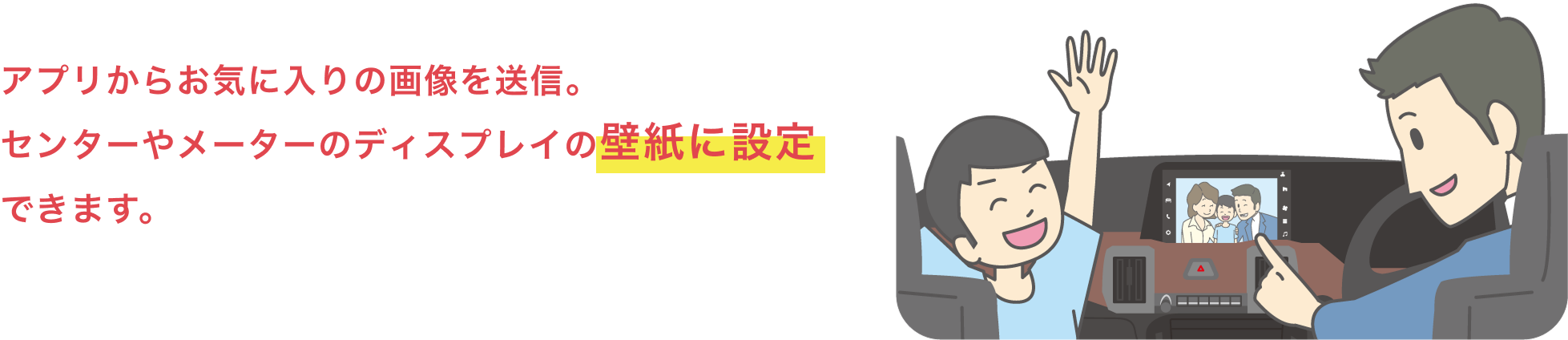 アプリからお気に入りの画像を送信。センターやメーターのディスプレイの壁紙に設定できます。