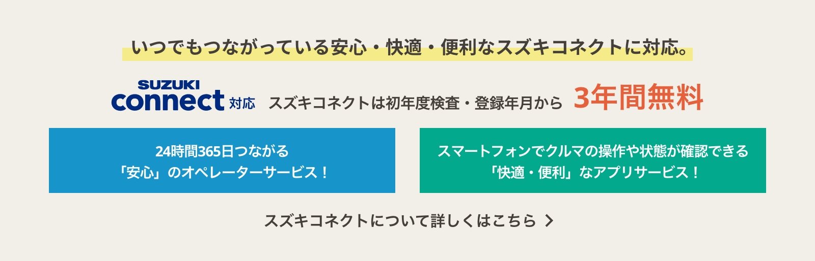 いつでもつながっている安心・快適・便利なスズキコネクトに対応。