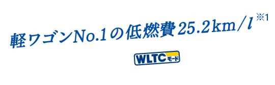 HYBRID 軽ワゴンNo.1の低燃費 25.2km/l※1 燃料消費率※2(国土交通省審査値)WLTCモード※3 HYBRID FZ 2WD車 、HYBRID FX 2WD車