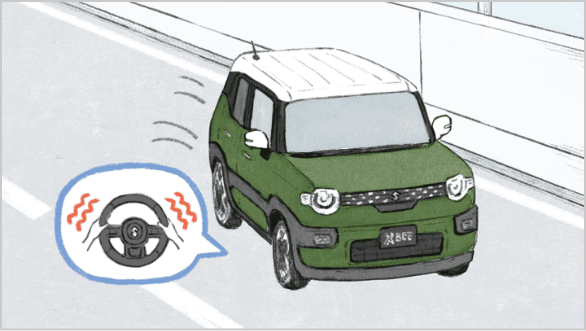 メーター内の表示および、ハンドルの<br class='u-is-pc'>振動またはブザー音で車線からの「はみ出し」や「ふらつき」を警報します。