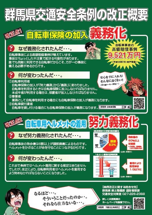 ご存知ですか！？2021年4月から群馬県では自転車も保険加入が義務化に 