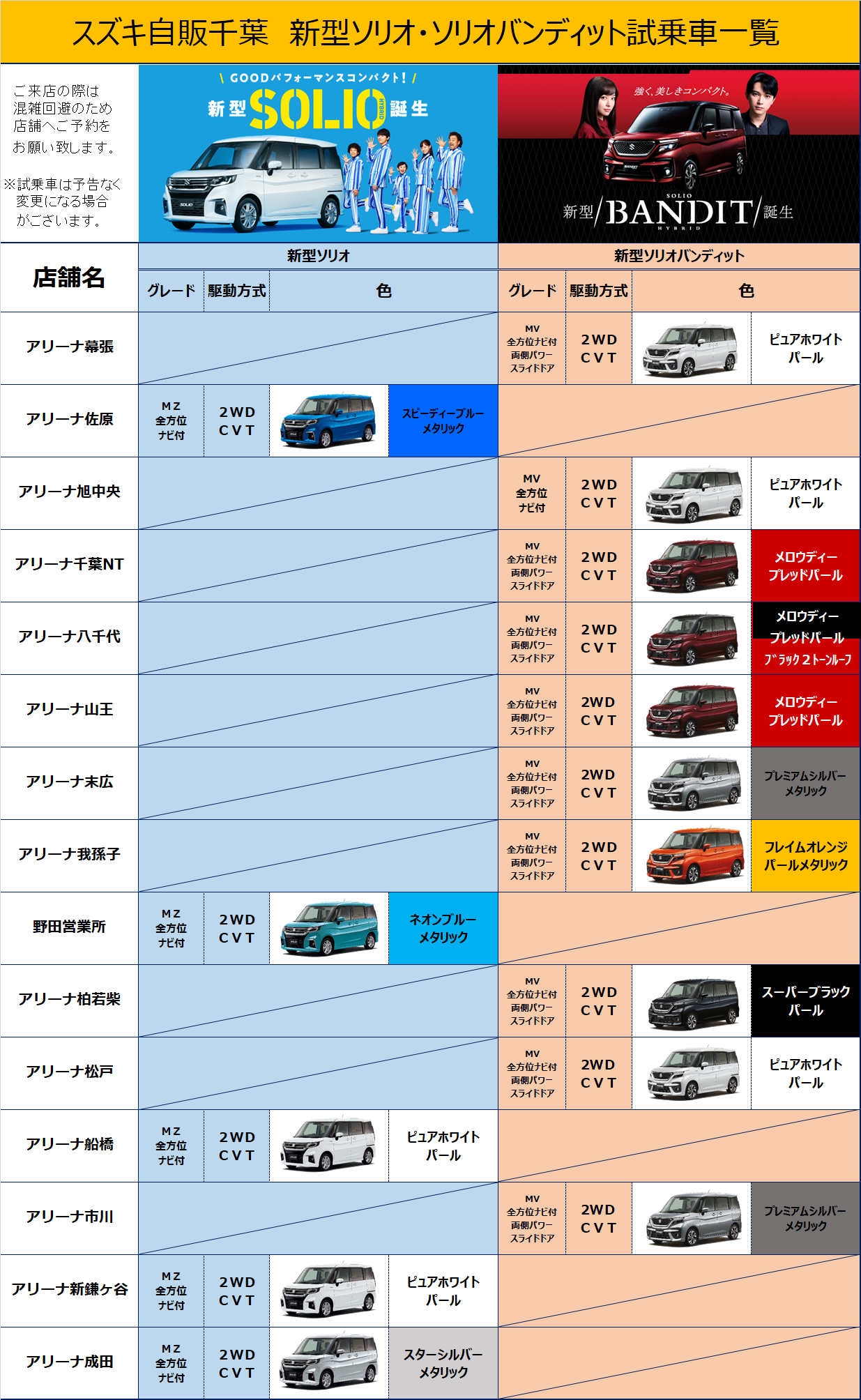 これを見ればわかる 新型ソリオ試乗車店舗一覧 新車情報 株式会社スズキ自販千葉