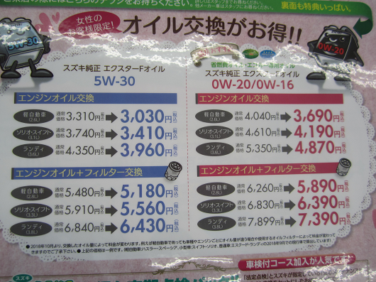 毎週金曜は女性必見 レディースｄａｙ オイル交換中に試乗も出来ます イベント キャンペーン お店ブログ 株式会社スズキ自販長野 スズキ アリーナ信州佐久