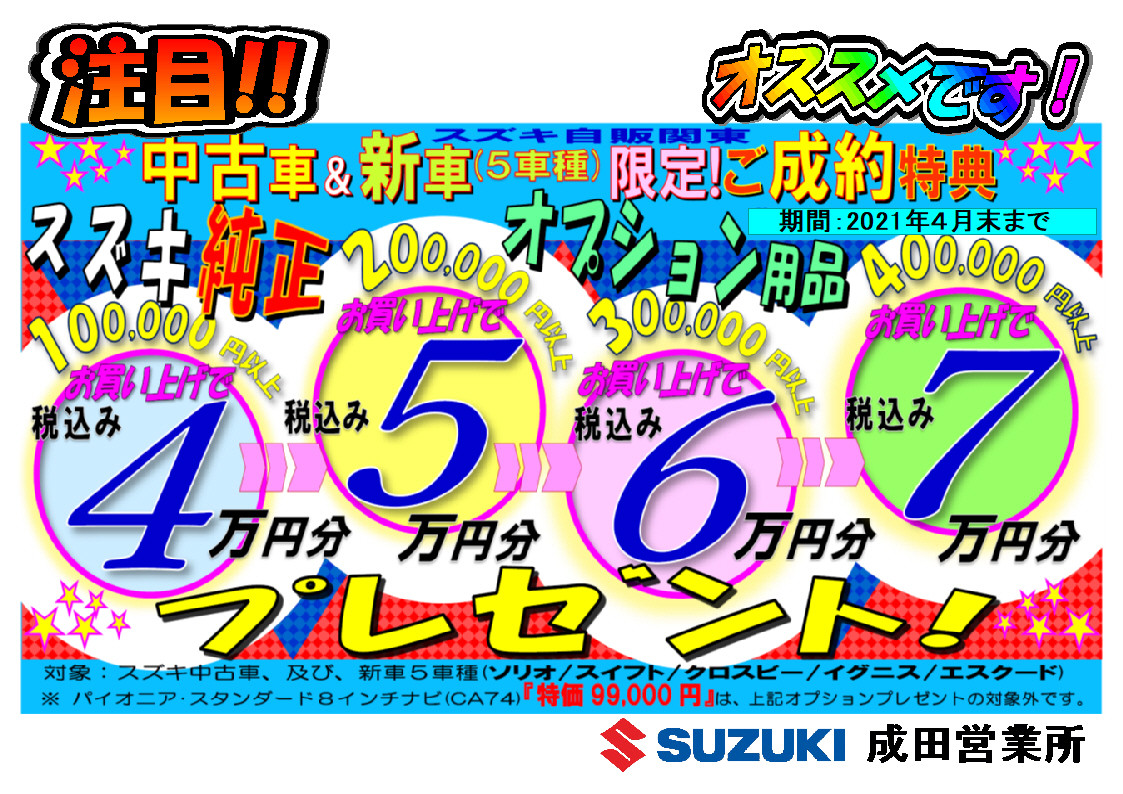 只今 スズキ自販関東 成田営業所 では イベント キャンペーン お店ブログ 株式会社スズキ自販関東 成田営業所