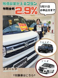 申込するなら今！残価設定かえるプラン金利２・９％です！！