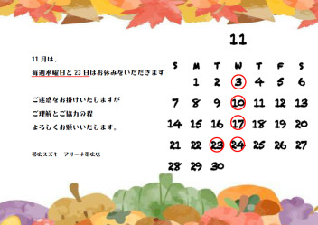 11月のお休み予定です～！！