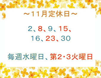 【11月】定休日のお知らせ