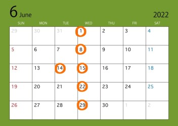 〇6月定休日のご案内〇