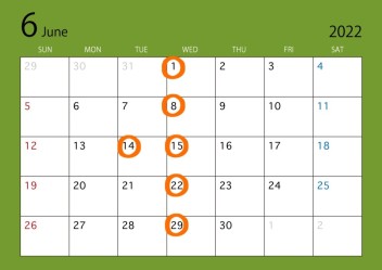 〇6月定休日のご案内〇