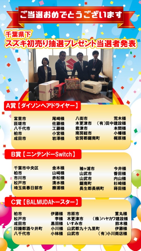 初売り抽選プレゼント当選者発表 その他 株式会社スズキ自販京葉