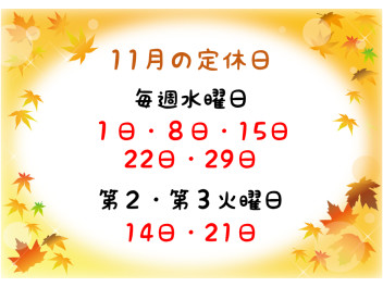 11月の定休日のご案内です