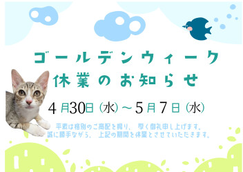GWのお休みについて(^o^)