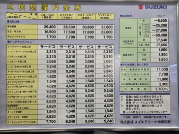点検・整備料金の改定および新料金表のご案内