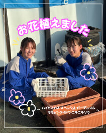 お店の前の花壇にお花を植えました☆