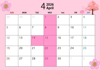 **4月定休日のご案内です**