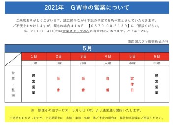 ＧＷ中の営業について