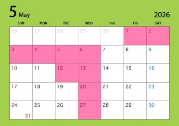 **5月定休日のご案内です**