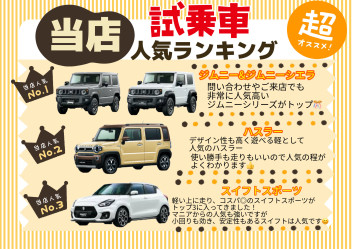 ☆アリーナ豊川店の試乗車ランキング☆