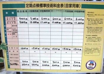 点検・整備料金表