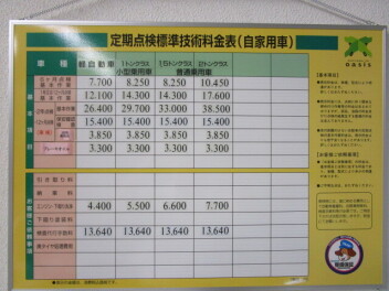定期点検技術料金のご案内です
