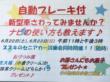 自動ブレーキ車、最新ナビ使い方教えます♪　セニアカーも試乗できます