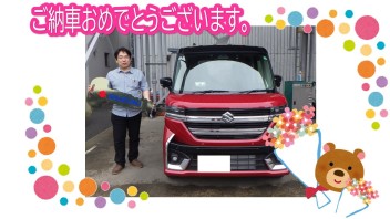 新型スペーシアカスタム　赤／黒2トーンルーフ仕様　ご納車です♪