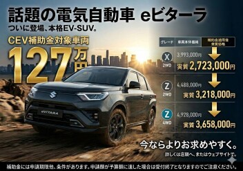 話題の電気自動車　eビターラの補助金情報
