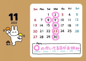 〇　１１月　定休日のご案内　〇