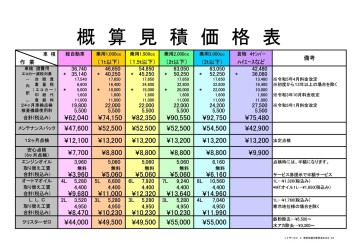車検・点検等作業料金のお知らせ