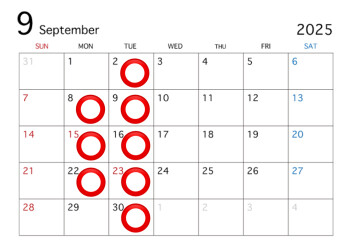 ☆9月定休日☆
