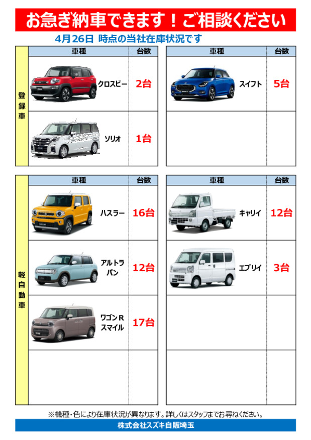 【在庫車情報】お急ぎ納車できます、ご相談ください！