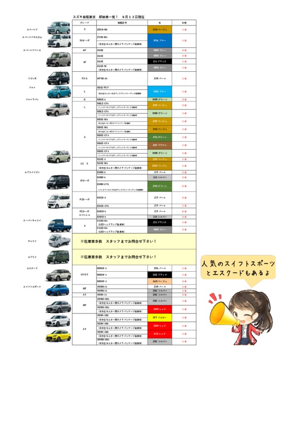 すぐに納車できます！★即納車一覧リスト★