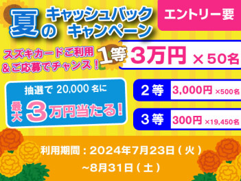 抽選で20,000名に当たる！夏のキャッシュバックキャンペーン！