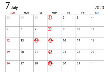 7月定休日のご案内