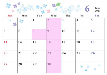 ６月定休日のお知らせ