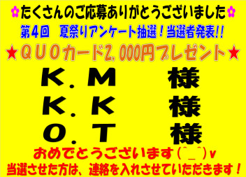 第４回　スズキアリーナ佐伯　夏祭りアンケート抽選　当選者発表！！