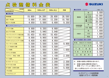 点検・整備料金表のお知らせ