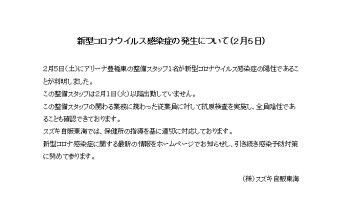 アリーナ豊橋東　新型コロナウイルス感染者について