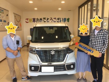 凛々しく白く輝くスペーシアカスタム納車いたしました！