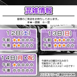 １２日(土)～１４日(月・祝)の混雑予報！！