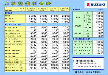 整備料金改定のお知らせ